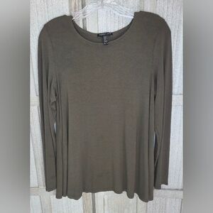 Eileen Fisher Petite Womens Olive Green Long Sleeve Top Size PM